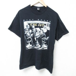 L★古着 半袖 Tシャツ メンズ STAY SHARP コットン クルーネック 黒 ブラック 24may27 中古(Tシャツ/カットソー(半袖/袖なし))