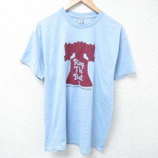 L★古着 半袖 Tシャツ メンズ 電話 クルーネック 水色 24may27 中古(Tシャツ/カットソー(半袖/袖なし))