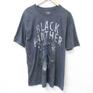 マーベル(MARVEL)のXL★古着 半袖 Tシャツ メンズ マーベル ブラックパンサー ロング丈 クルーネック 濃グレー 霜降り 24may27 中古(Tシャツ/カットソー(半袖/袖なし))