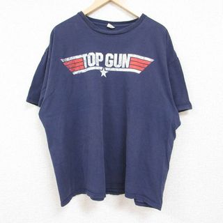 XL★古着 半袖 Tシャツ メンズ 映画 トップガン 大きいサイズ コットン クルーネック 濃紺 ネイビー 24may27 中古(Tシャツ/カットソー(半袖/袖なし))