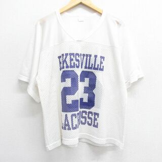 XL★古着 半袖 ビンテージ Tシャツ メンズ 90年代 90s バイクスビル ラクロス 23 メッシュ地 Vネック USA製 白 ホワイト ユニフォーム ゲームシャツ 24may27 中古(Tシャツ/カットソー(半袖/袖なし))