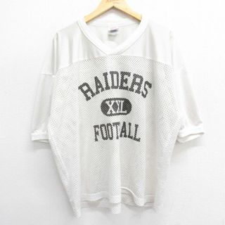 XL★古着 半袖 ビンテージ フットボール Tシャツ メンズ 00年代 00s NFL オークランドレイダース 大きいサイズ メッシュ地 Vネック 白 ホワイト アメフト スーパーボウル ユニフォーム ゲームシャツ 24may27 中古(Tシャツ/カットソー(半袖/袖なし))