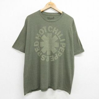 XL★古着 半袖 ロック バンド Tシャツ メンズ レッドホットチリペッパーズ レッチリ 大きいサイズ クルーネック 緑 グリーン 霜降り 24may27 中古(Tシャツ/カットソー(半袖/袖なし))