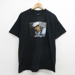 XL★古着 半袖 ヒップホップ ラップ Tシャツ メンズ スヌープドッグ コットン クルーネック 黒 ブラック 24may27 中古(Tシャツ/カットソー(半袖/袖なし))