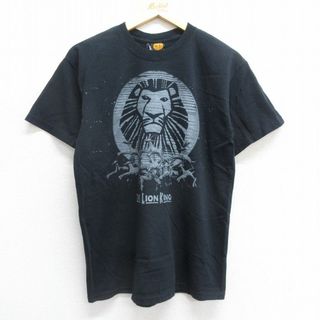 ディズニー(Disney)のM★古着 半袖 ビンテージ Tシャツ メンズ 00年代 00s ディズニー DISNEY ライオンキング ラメ コットン クルーネック 黒 ブラック 24may27 中古(Tシャツ/カットソー(半袖/袖なし))