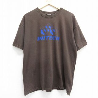 XL★古着 半袖 ビンテージ Tシャツ メンズ 00年代 00s INITECH 大きいサイズ コットン クルーネック 濃茶 ブラウン 【spe】 24may27 中古(Tシャツ/カットソー(半袖/袖なし))