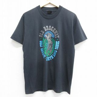 スクリーンスターズ(SCREEN STARS)のL★古着 スクリーンスターズ 半袖 ビンテージ Tシャツ メンズ 80年代 80s ゴルフ クルーネック USA製 黒 ブラック 24may27 中古(Tシャツ/カットソー(半袖/袖なし))