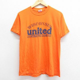 Hanes - M★古着 ヘインズ Hanes 半袖 ビンテージ Tシャツ メンズ 80年代 80s ウィスコンシン united クルーネック USA製 オレンジ 24may27 中古