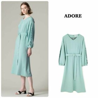 ADORE - 【ADORE】ミドルジョーゼットワンピース　フレアシルエット　Vネック　36