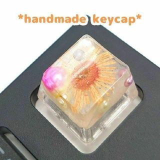 自作キーキャップ パールビーズと水中花 オレンジ キートップ　クリアカラー(PC周辺機器)