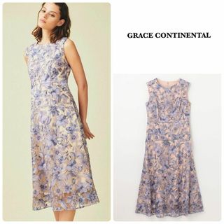 GRACE CONTINENTAL - 【グレースコンチネンタル】2023年＊チュールフラワー刺繍ドレスワンピース　36