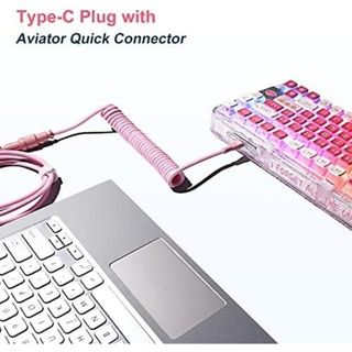 【人気商品】コイル状 キーボードケーブル USB-C - USB-A ピンク(PC周辺機器)