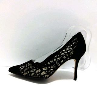 マノロブラニク(MANOLO BLAHNIK)のMANOLO BLAHNIK(マノロブラニク) パンプス 34 1/2 レディース美品  - 黒×ゴールド アウトソール張替済 ベロア×ヌバック(ハイヒール/パンプス)