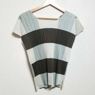 PLEATS PLEASE ISSEY MIYAKE - PLEATS PLEASE(プリーツプリーズ) 半袖カットソー サイズ3 L レディース - ダークブラウン×ブルーグレー×アイボリー クルーネック