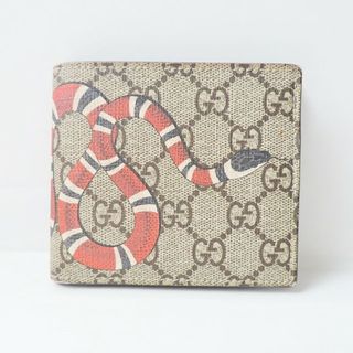 グッチ(Gucci)のGUCCI(グッチ) 2つ折り財布 GGプラス・GGスプリーム 451266 ベージュ×ダークブラウン×マルチ 蛇 PVC(塩化ビニール)×レザー(財布)