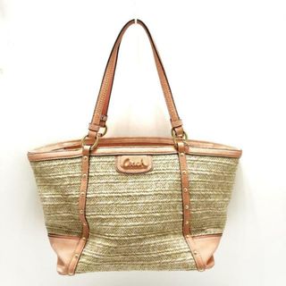 コーチ(COACH)のCOACH(コーチ) トートバッグ アレクサンドラチェーンストロートート F21959 ベージュ×ピンクベージュ ストロー×レザー(トートバッグ)