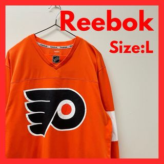 【美品】古着　リーボック　NHL フライヤーズ　ロンT　メンズ　オレンジ　L(Tシャツ/カットソー(七分/長袖))
