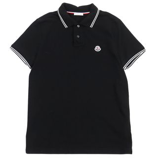 MONCLER - 極美品○MONCLER モンクレール 2019年製 F10918A70600 84556 MAGLIA POLO MANICA CORTA コットン100% ロゴワッペン付き バイカラー 半袖ポロシャツ ブラック S 正規品 メンズ