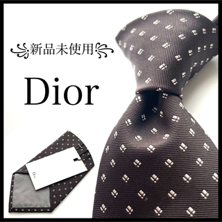 ディオールオム(DIOR HOMME)の꧁新品未使用꧂ ディオールオム ネクタイ ドット 小紋柄 ブラック ブラウン(ネクタイ)