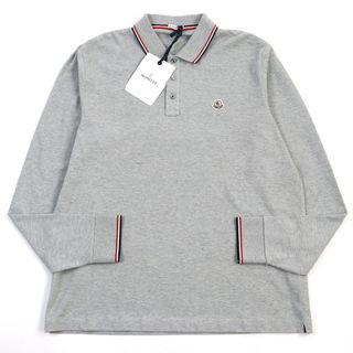 モンクレール(MONCLER)の未使用品○MONCLER モンクレール B20918348000 84556 MAGLIA POLO MANICA LUNGA コットン100% ロゴワッペン付き トリコロール シェルボタン 長袖ポロシャツ グレー XXL メンズ(ポロシャツ)