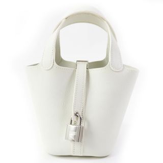 エルメス(Hermes)の美品◎HERMES エルメス ピコタンロック マイクロ シルバー金具 エバーカラー ハンドバッグ ホワイト □N刻印 保存袋付き フランス製 レディース(ハンドバッグ)