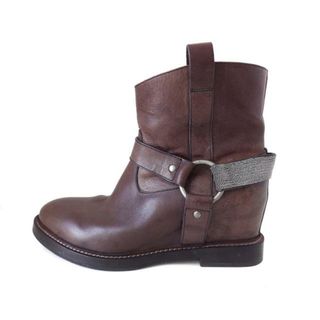 ブルネロクチネリ(BRUNELLO CUCINELLI)のBRUNELLO CUCINELLI(ブルネロクチネリ) ショートブーツ 38 1/2 レディース - ダークブラウン ビーズ レザー(ブーツ)