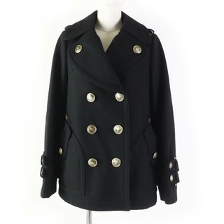 バーバリーブルーレーベル(BURBERRY BLUE LABEL)の極美品◎BURBERRY BLUE LABEL バーバリーブルーレーベル FNF02-709-09 ウール ロゴボタン付き ピーコート ブラック 38 正規品 レディース(ピーコート)