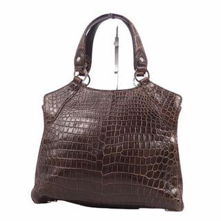 クロコダイル(Crocodile)の美品 クロコダイル CROCODILE バッグ ハンドバッグ トートバッグ マットクロコ ワニ革 カバン レディース ブラウン(ハンドバッグ)