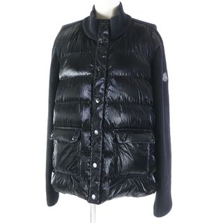 モンクレール(MONCLER)の美品◎MONCLER モンクレール 2022年製 CARDIGAN TRICOT ウール ワッペン付き ニット切替 ダウンジャケット／カーディガン ブラック M 正規品 レディース(ダウンジャケット)