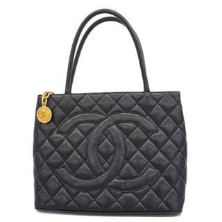 シャネル(CHANEL)の【4id5075】シャネル トートバッグ/復刻トート/キャビアスキン/ブラック/ゴールド金具 【中古】レディース(トートバッグ)