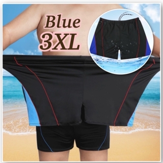 【3XL】ブルー メンズ　水着　海水パンツ　大きいサイズ　ハーフパンツ　水陸両用(水着)