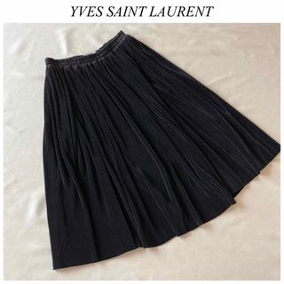 イヴサンローラン(Yves Saint Laurent)のビンテージ イヴサンローラン イタリア製生地 ウエストゴム プリーツ スカート(ひざ丈スカート)