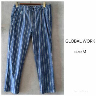 グローバルワーク(GLOBAL WORK)の古着★GLOBAL WORK 麻混縦ストライプ クロップドパンツ(カジュアルパンツ)