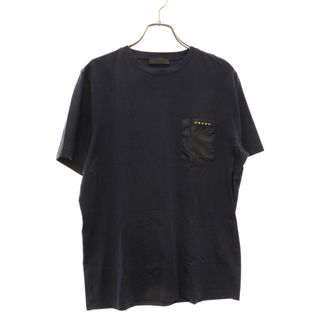 PRADA - PRADA プラダ 20SS コットン ナイロン切替 ポケットラバーロゴ クルーネック 半袖Tシャツ カットソー ネイビー SJN250 R192 710