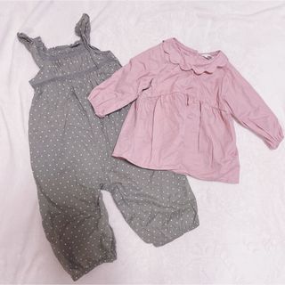 ベビーギャップ(babyGAP)のブラウス　サロペット　utakatadeco 80 ピンク　ドット　gap(シャツ/カットソー)