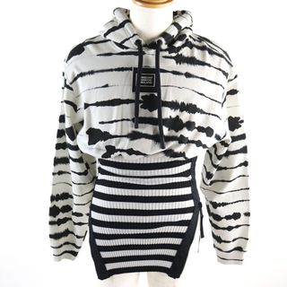 極美品○BURBERRY バーバリー 4563724 Watercolour Print Reconstructed Hoodie ティッシ期 ロゴパッチ付き リブニット切替 プルオーバー パーカー/フ―ディー ホワイト ブラック 総柄 XS イタリア製 正規品 メンズ