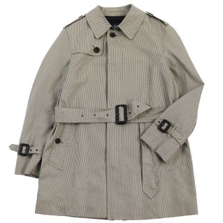 美品●BURBERRY LONDON バーバリーロンドン 千鳥格子 裏地チェック柄 ベルト付き シングル トレンチコート アイボリー ブラック L 正規品 メンズ(トレンチコート)