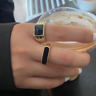 指輪 ゴールド ブラック レディース フリーサイズ ユニセックス 韓国(リング(指輪))