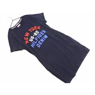 TOMMY HILFIGER トミーヒルフィガー ロゴ プリント Tシャツ ワンピース sizeM/紺 ■◆ レディース