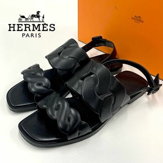 エルメス(Hermes)の9448 エルメス グレース レザー フラットサンダル ブラック(サンダル)