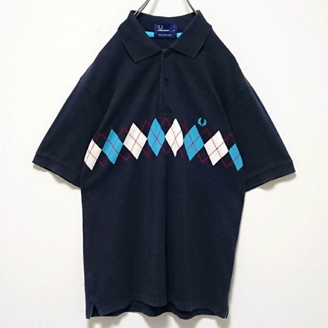 希少 フレッドペリー ワンポイント 刺繍 ロゴ アーガイル 柄 半袖 ポロシャツ 希少 フレッドペリー ワンポイント 刺繍 ロゴ アーガイル 柄 半袖 ポロシャツ