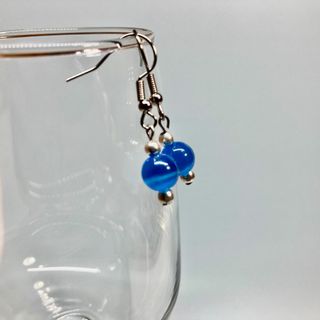 ピアス　キャッツアイピアス(ブルー)  パワーストーンピアス S ＃2 (ピアス)