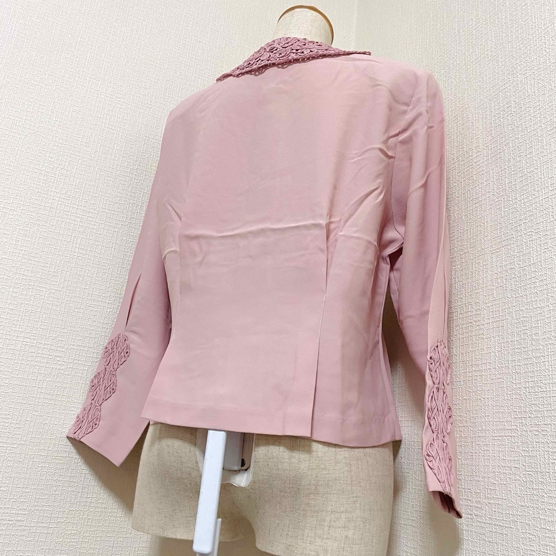 昭和レトロ エレガント リボンテープ レースカラー ピンク ブラウス シャツ レディースのトップス(シャツ/ブラウス(長袖/七分))の商品写真