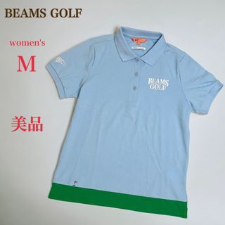 ビームスゴルフ(BEAMSGOLF)の美品　BEAMS GOLF　半袖 ポロシャツ　M　ロゴ刺繍　空色　ゴルフウェア(ウエア)