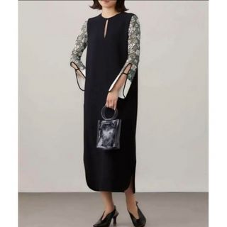 mame - Floral Lace Sleeve Dress black×white