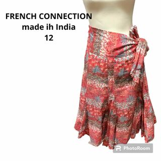 FRENCH CONNECTION - フレンチコネクション　インド製 膝丈スカート ボタニカル 総柄 サイドリボン