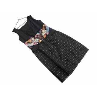 シンシアローリー(Cynthia Rowley)のCYNTHIA ROWLEY シンシアローリー シルク混 パッチワーク ノースリーブ ワンピース size2/黒 ■◆ レディース(ミニワンピース)