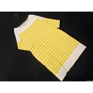 プチバトー(PETIT BATEAU)のPETIT BATEAU プチバトー ボーダー Iライン ワンピース size1/白ｘ黄 ■◆ レディース(ミニワンピース)