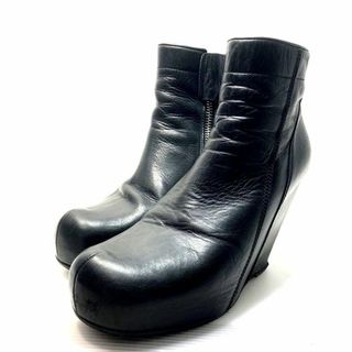 リックオウエンス(Rick Owens)の【美品】RICK OWENS ブーツ　ウェッジソール　サイドジップ　本革　黒(ブーツ)