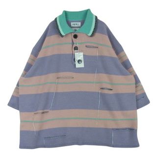 キディル KIDILL 23AW KL751 OVERSIZD BORDER POLO KNIT COLLAB WITH rurumu オーバーサイズ ボーダー ニット ポロ シャツ パープル系 ピンク系 F【極上美品】【中古】(ニット/セーター)